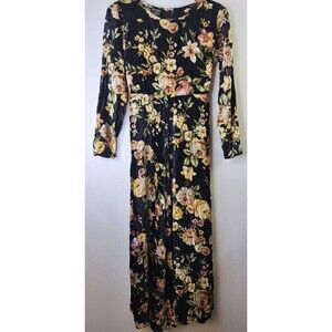HER STYLE Floral Velour L/S Maxi Dress Sz M Whimsigoth Fairy Cottage Core Boho